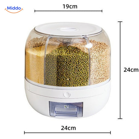 distributeur de céréales rotatif blanc modèle moyen avec indication des dimensions