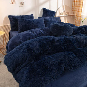 Parure de lit Teddy Fluffy en polaire, Bleu foncé