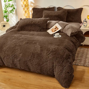 Parure de lit Teddy Fluffy en polaire, Brun foncé