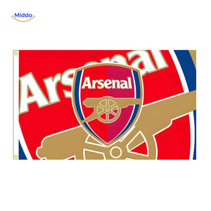 drapeau Arsenal avec grand logo au design distinctif, résistant et coloré pour fans