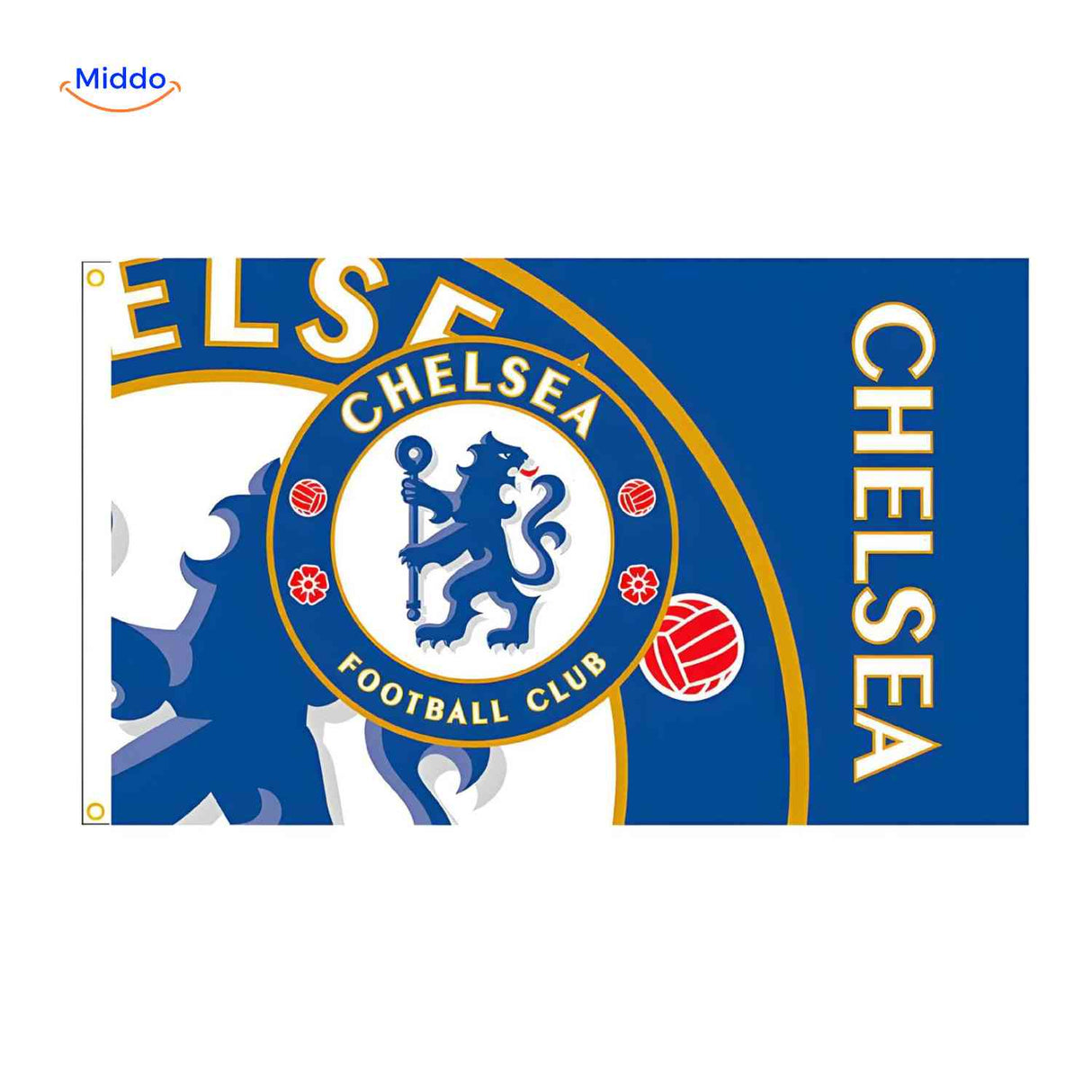 drapeau Chelsea FC avec emblème au design soigné, coloré et résistant pour fans