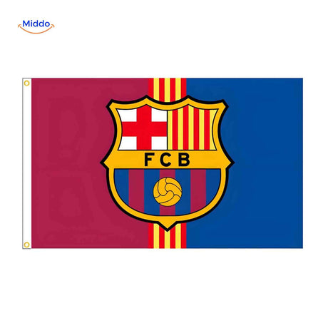 drapeau FC Barcelone blaugrana pour supporters, logo club bien visible et couleurs vives