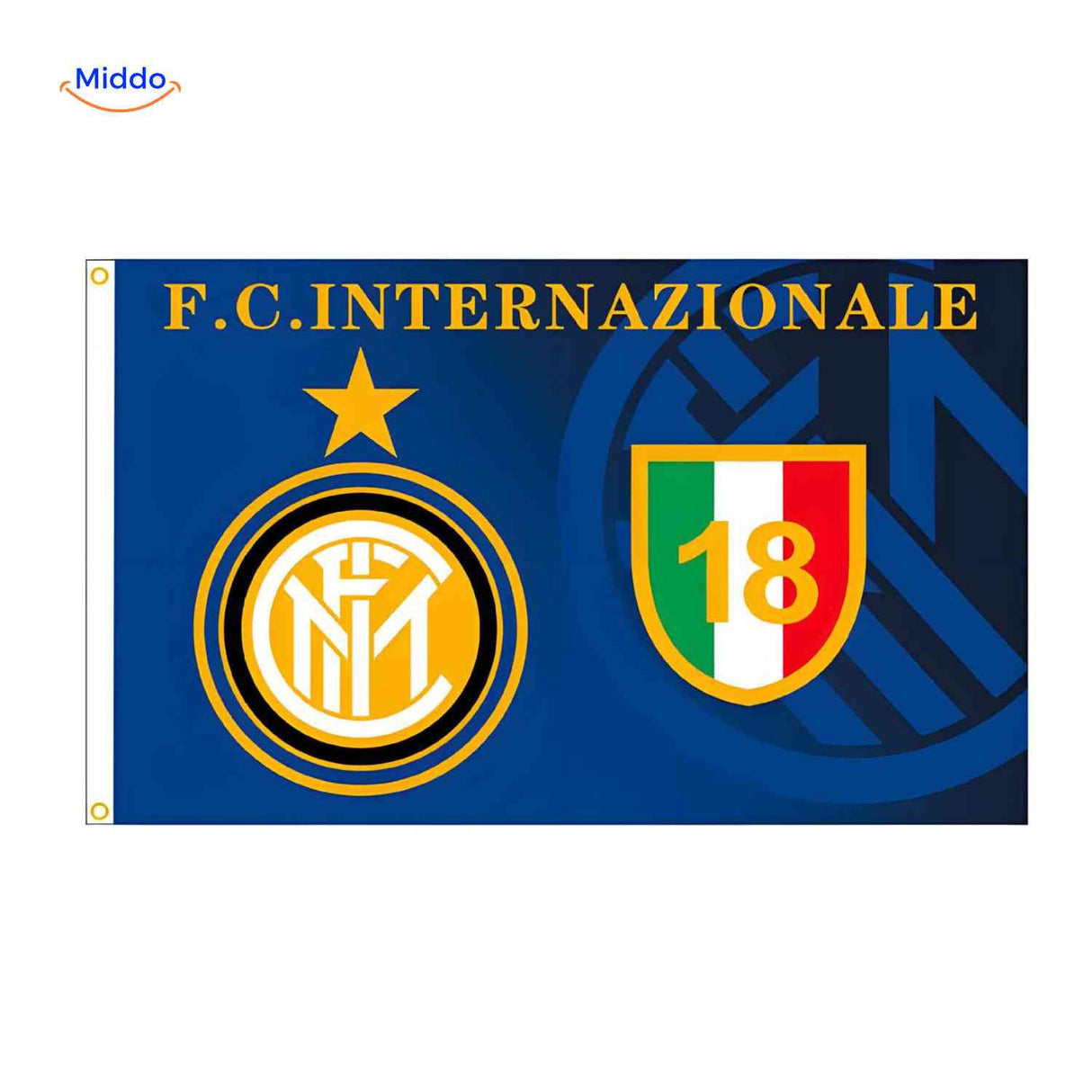 drapeau Inter Milan avec logo du club italien, pour supporters nerazzurri en stade