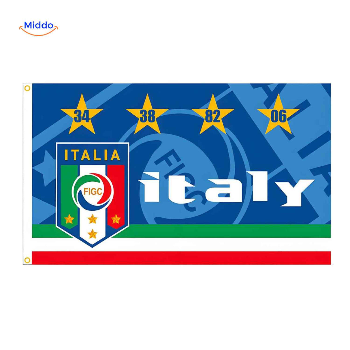 drapeau Italie avec logo FIGC de la fédération de football, pour supporters des Azzurri