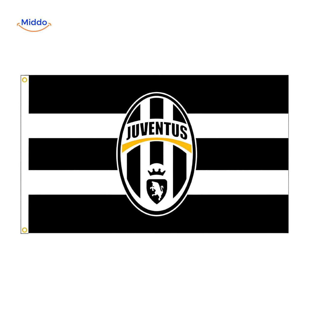 drapeau Juventus aux rayures noir et blanc emblématiques, parfait pour décorer votre espace fan