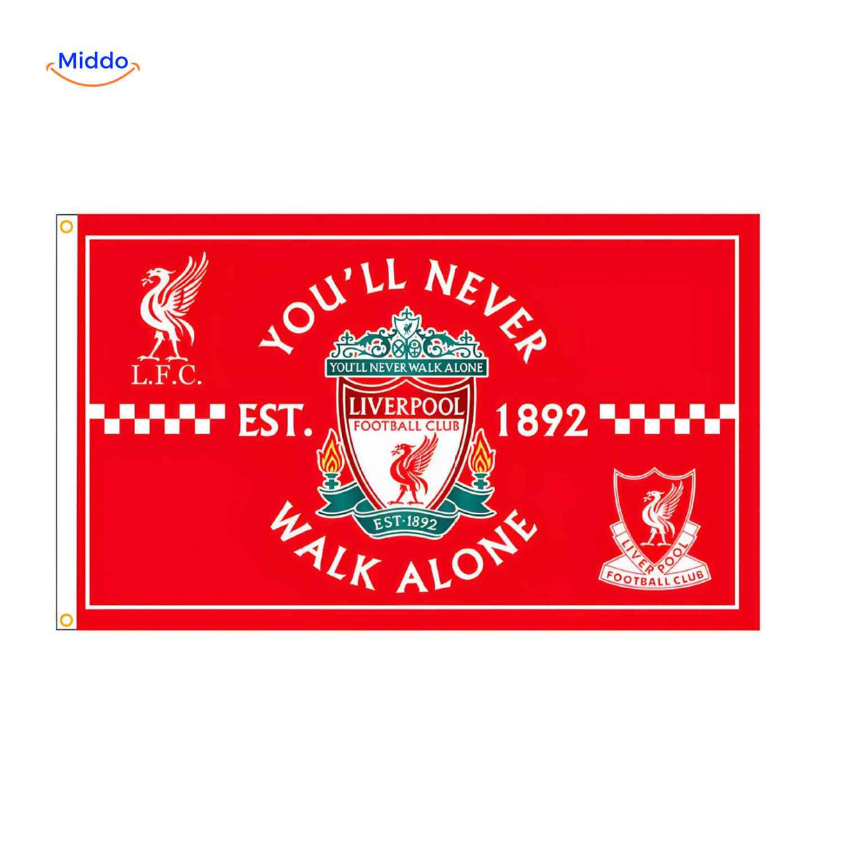 drapeau Liverpool avec inscription You'll Never Walk Alone, emblème des supporters Reds