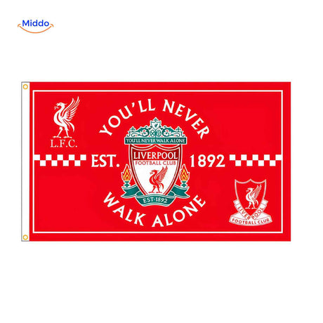 drapeau Liverpool avec inscription You'll Never Walk Alone, emblème des supporters Reds
