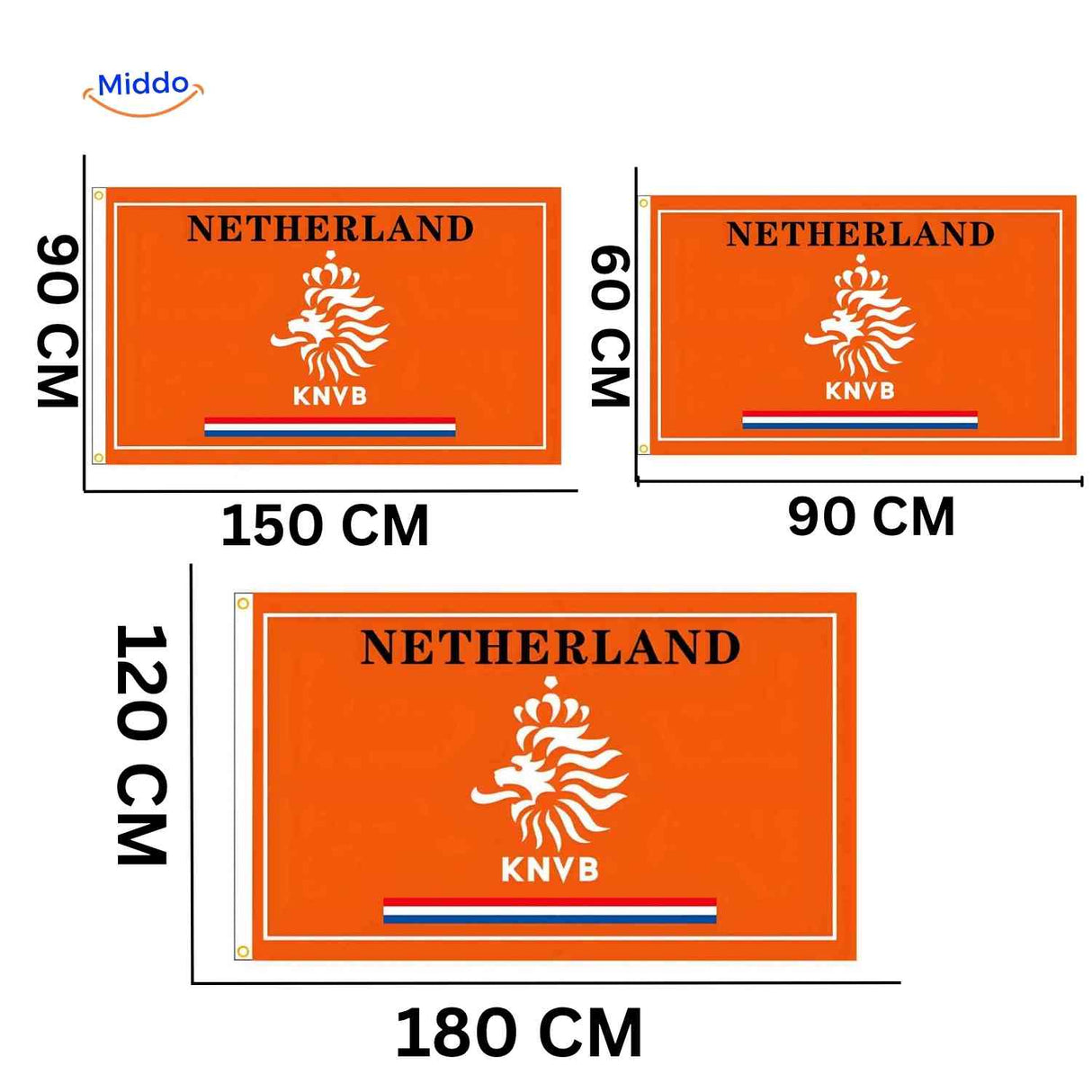 drapeau Pays-Bas KNVB disponible en plusieurs tailles pour supporters de football