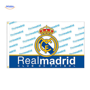 drapeau Real Madrid avec logo du club pour supporters passionnés de football