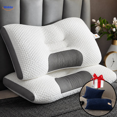 Oreiller DreamGuard Pro nid d’abeille avec 2 taies offertes – Bleu foncé