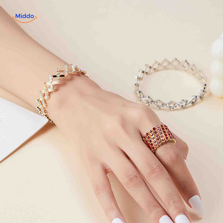 duo bague et bracelet doré avec strass, bague flexible transformable en bracelet
