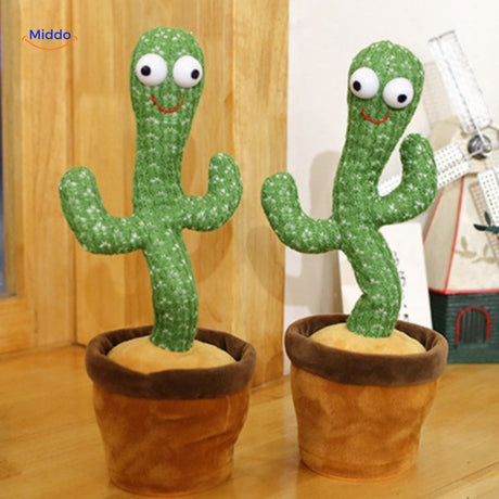 deux cactus dansants posés côte à côte sur une table, design ludique et coloré