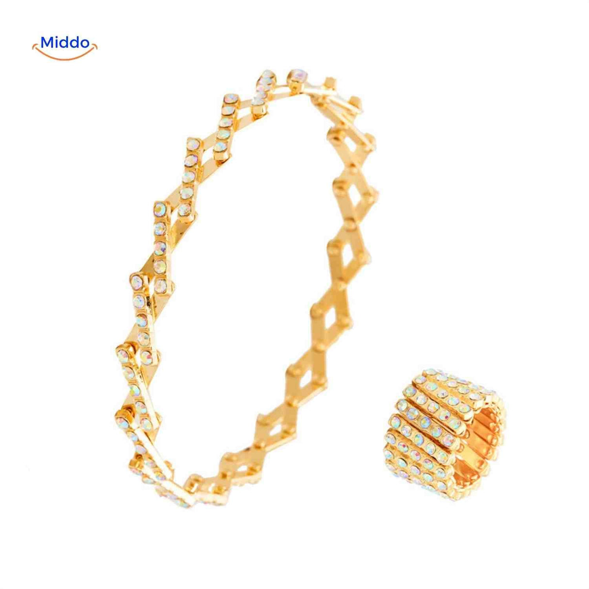 duo doré strass blancs : même bijou réglable morphix porté en bague et en bracelet