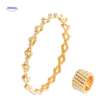 duo doré strass blancs : même bijou réglable morphix porté en bague et en bracelet