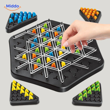 plateau hexagonal du jeu d'échecs brainflex avec ses pions de stratégie colorés