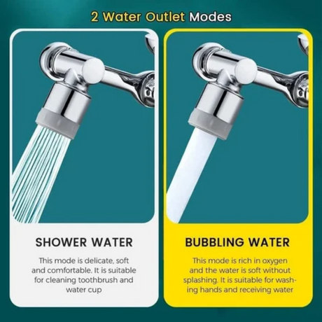 embout de robinet avec deux modes de jet : pluie douce et jet bullant pour plus de confort