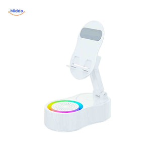 enceinte sans bluetooth coloris blanc avec éclairage led arc-en-ciel allumé