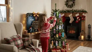 sapin de Noël décoré avec des canettes d'energy drink du calendrier de l'avent