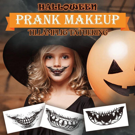 enfant portant un tatouage bouche souriante effrayante pour halloween avec citrouille