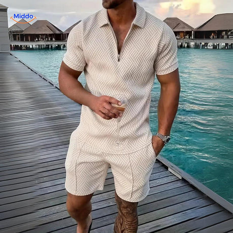 ensemble estival 2 pièces chemise légère et short coloris beige en situation vacances