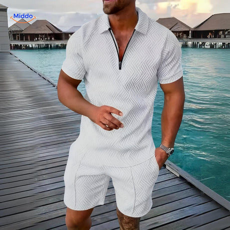 ensemble estival 2 pièces chemise légère et short blanc porté en vacances