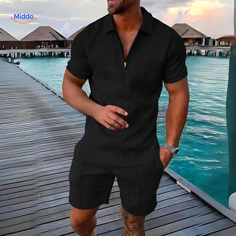 ensemble estival 2 pièces chemise légère et short noir porté en vacances