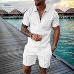 ensemble homme blanc texturé, look classique et élégant, set 2 pièces estival respirant