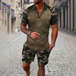ensemble homme camouflage vert army, set 2 pièces style militaire pour l'été