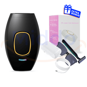 épilateur IPL noir avec accessoires et boîte, contenu complet du kit