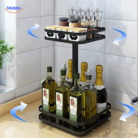 étagère rotative carrée pivotante en métal installée dans la cuisine pour un rangement pratique