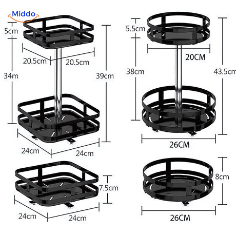 dimensions des modèles carré et rond de l'étagère rotative en métal moderne