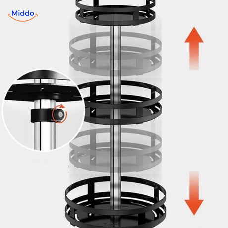 étagère rotative avec niveaux réglables en hauteur pour personnaliser votre rangement selon vos besoins