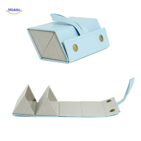 étui à lunettes pliable bleu 2 compartiments, format compact pour ranger deux paires
