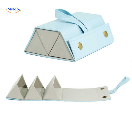 étui à lunettes pliable bleu 3 compartiments, boîte à lunettes légère pour voyage
