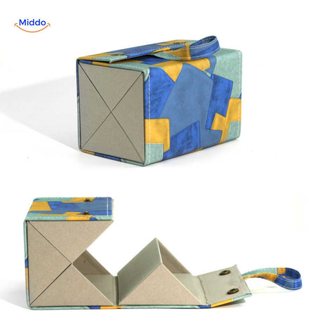 étui à lunettes bleu motif géométrique 4 compartiments, rangement luxe pour lunettes