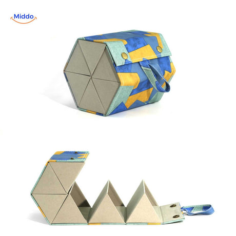 étui à lunettes bleu motif géométrique 6 compartiments, rangement multi-cases pliable