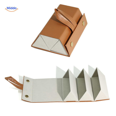 étui à lunettes pliable caramel 3 compartiments, boîte à lunettes légère et pratique