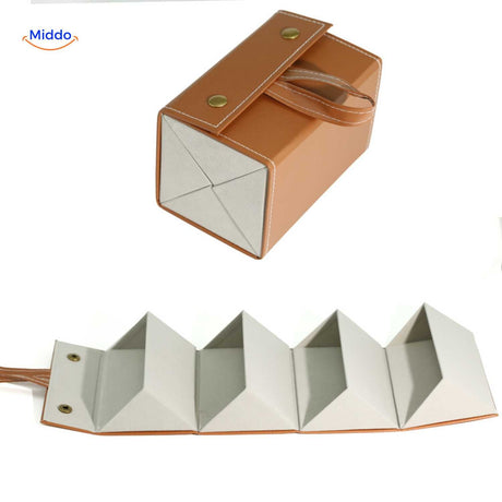 étui à lunettes caramel 4 compartiments, organisateur pliable pour lunettes de vue et soleil