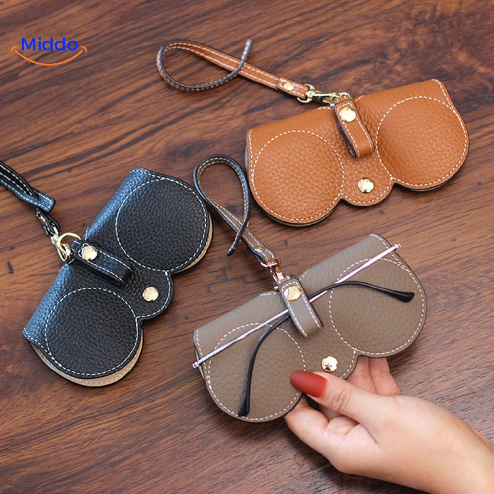 étui à lunettes compact en cuir PU disponible en trois coloris côte à côte
