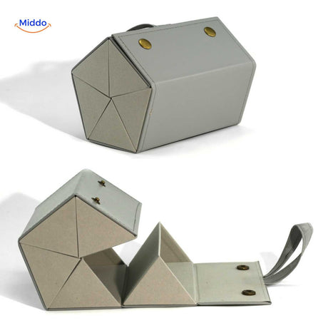 étui à lunettes pliable imitation bois gris 5 compartiments, rangement luxe et compact