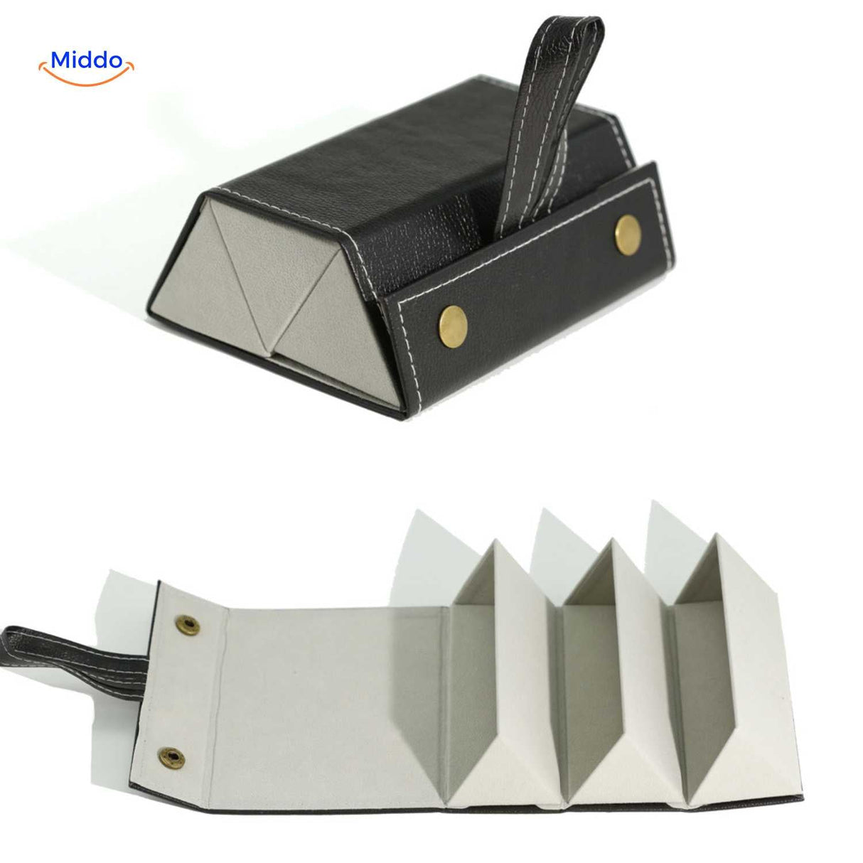 étui à lunettes pliable noir 3 compartiments, boîte légère pour ranger lunettes de vue