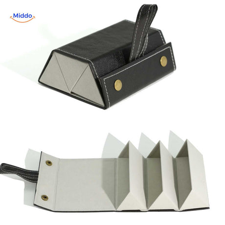 étui à lunettes pliable noir 3 compartiments, boîte légère pour ranger lunettes de vue