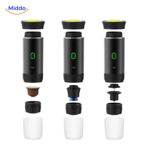 étapes d'installation de la machine à expresso portable pour capsules et café moulu