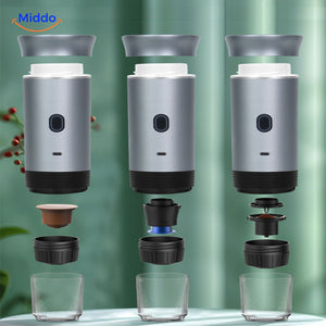 machine à expresso portable utilisée en extérieur lors d'un pique-nique ou en voyage