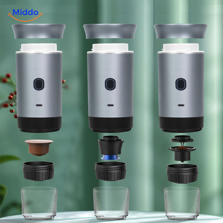 machine à expresso portable utilisée en extérieur lors d'un pique-nique ou en voyage