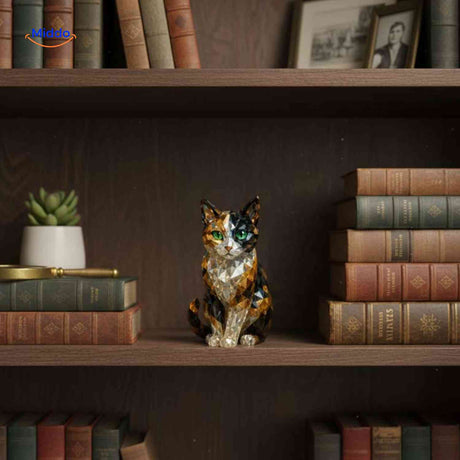 figurine chat en cristal intégrée dans une décoration intérieure moderne