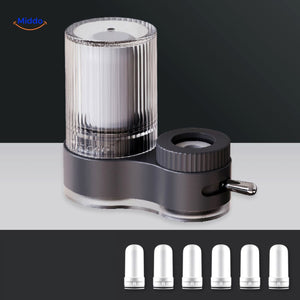 filtre robinet bleu avec filtre blanc et raccord chrome pour montage facile
