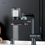 filtre robinet bleu illustrant le processus de filtration et de purification de l'eau