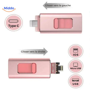 flashdrive 4-en-1 utilisé en situation pour libérer de l'espace sur un smartphone