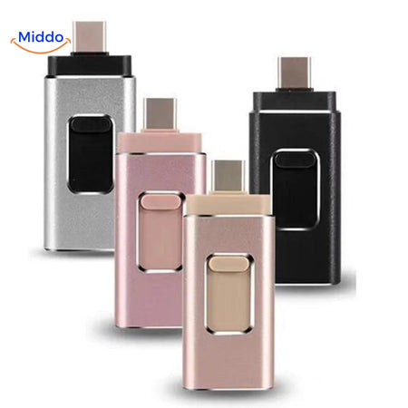 gamme complète de flashdrives 4-en-1 présentés dans tous les coloris disponibles